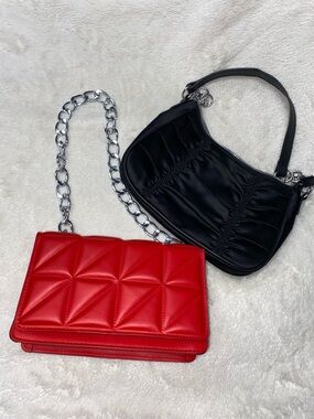 BUNDLE H&M Red Quilted Crossbody with Black Ruched Shoulder Bag Duo